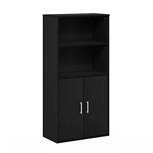 Furinno Pasir Storage Cabinet with 2 Open Shelves and 2 Doors, Black Oak