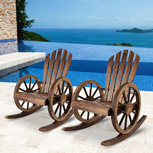 FURNDOOR Wood Rocking Chair Set of 2