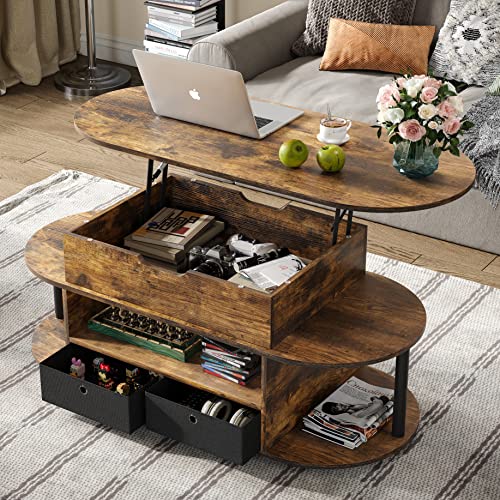 Furnideco Lift Top Coffee Table with Drawers and Hidden Compartment