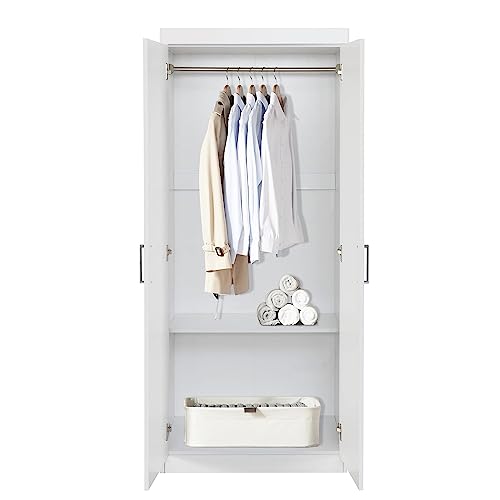 FurnitureR 2 Door Wardrobe, White - Spacious Storage Solution for Bedroom