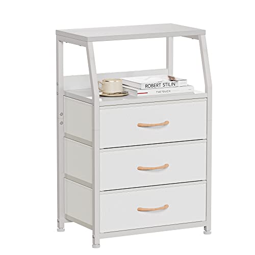 Furnulem White Dresser with 3 Drawers and 2-Tier Shelf