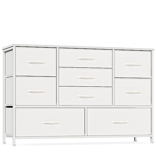 Furnulem White Dresser with 9 Large Drawers