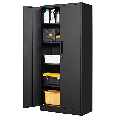 Lockable Metal Storage Cabinet with Adjustable Shelves (Black, 71" H)