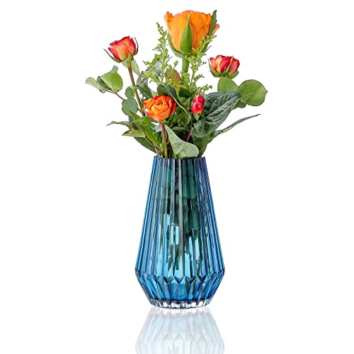 G Fusuma Blue-Rhombus Glass Flower Vase
