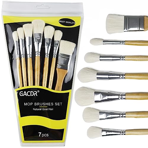 GACDR Gilding Brush Set, 7 Pieces Versatile Goat Hair Blending Mop Brushes for Acrylic Painting Wartercolor Foil Gold Leaf Flakes Sheets