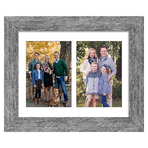 Gaevuian 2-Opening Double 5x7 Picture Frame Collage, Grey Wood Grain