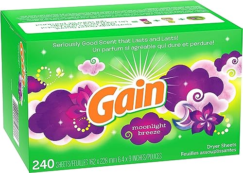 Gain Dryer Sheets Laundry Fabric Softener, Moonlight Breeze, 240 Count