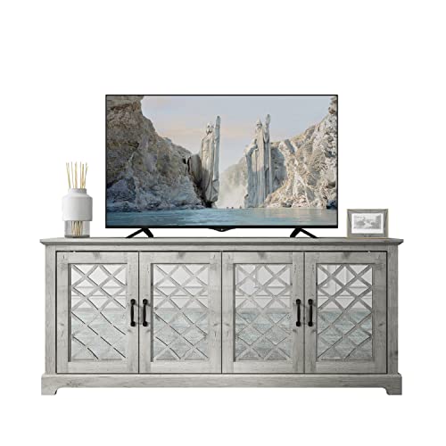 Galano Millicent 75 Inch TV Stand, Entertainment Center, Media Console with Storage, TV Cabinet, TV Stands for Living Room, Adjustable Shelves, Acrylic Mirrors, Mexican Grey