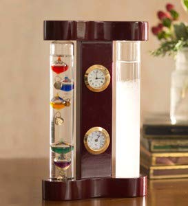 Galileo Weather Station with Thermometer, Storm Glass, and Clock