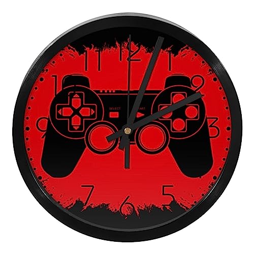 Red Grunge Joystick Wall Clock - Silent Battery Operated Home Decor