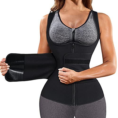  BRABIC Hot Sauna Sweat Suits,Zipper Closure Tank Top Shirt  For Weight Lost,Waist Trainer Vest Slim Belt Workout Fitness-Breathable,  Neoprene Fabric
