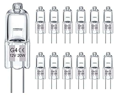 Gaormii G4 Light Bulbs 20W 12V JC T3 Bi-Pin G4 Capsule Bulb, 12 Pack Crystal Clear Halogen Bulb 2 Pin, Dimmable 2700K Warm White with 2 Prong G4 Base for Landscape Lighting, Chandeliers, Desk Lamp