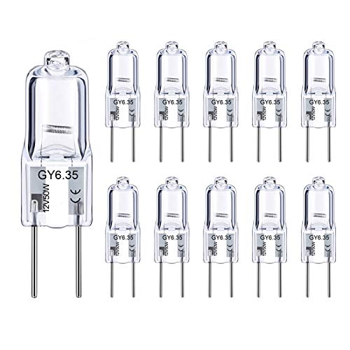 Gaormii GY6.35 Halogen Bulb 50W, Q50/CL/GY6/12V/T3/T4 JC Type GY6.35/G6.35 Bi-Pin Base, AC/DC 12V, Dimmable, 2700K Warm White (10 Pack)