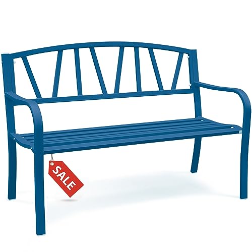 GARDENSTAR Outdoor Bench - Metal Garden Bench with Slatted Backrest for Porch and Park