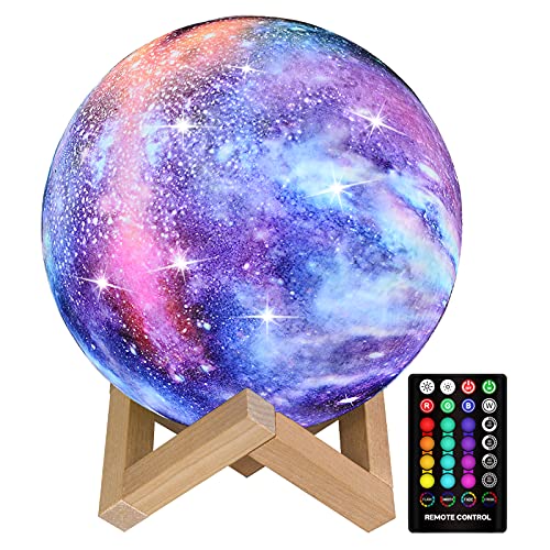 GDPETS Moon Lamp Kids Night Light, Galaxy Lamp 16 Colors 3D Star Moon Light with Wood Stand, Remote & Touch Control USB Rechargeable Gift for Girls Lover Birthday (7.3 inch)