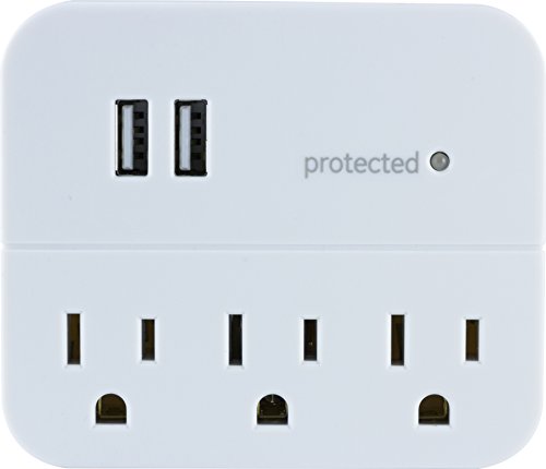 GE 3-Outlet Extender Surge Protector with 2 USB Ports