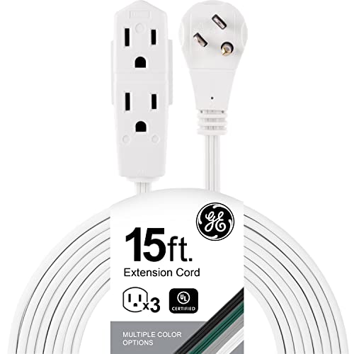 Maximm Cable 15 Ft 360° Rotating Flat Plug Extension Cord/Wire, 16 AWG  Multi 3 Outlet Extension Wire, 3 Prong Grounded Wire - White - UL Certified