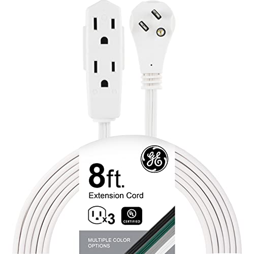 SlimLine 2235 Indoor Flat Plug Extension Cord, 3 Foot Cord, Right Angled  Plug, 16 gauge, 3 Polarized Outlets, 125 Volts, Space Saving Design,  Neutral