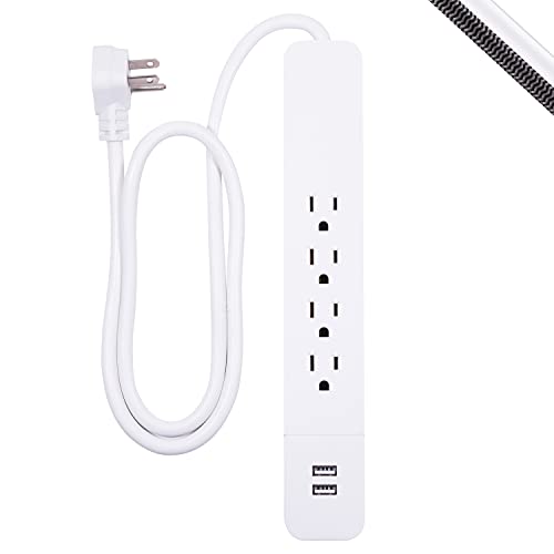 GE 4 Outlet Surge Protector with 2 USB Ports, 3 Ft Extension Cord - White/Gray