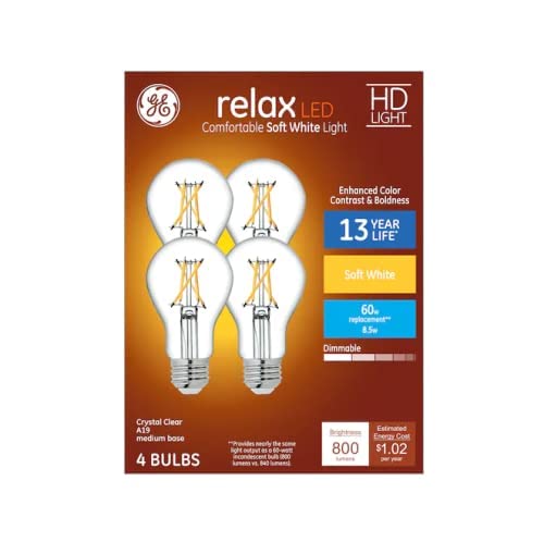 GE Relax LED A19 Crystal Clear 60W Dimmable Soft White Bulb