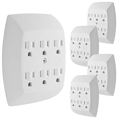 GE 6-Outlet Wall Tap Extender, 5-Pack, White, UL Listed