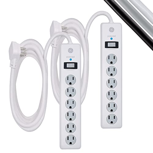 GE 6-Outlet Surge Protector, 2 Pack, 10 Ft Extension Cord