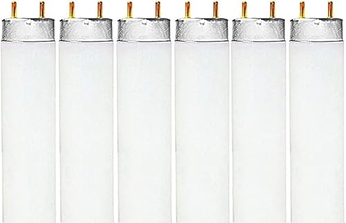 GE 48" 6-Pack T12 Fluorescent Tubes, 3500K Bright White, 2900 Lumens