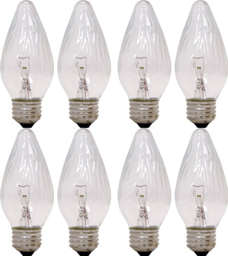 GE Auradescent Incandescent Candelabra Light Bulbs, Flame Tip, Clear Finish, Decorative F Type, 40-Watt, 350 Lumen, E26 Medium Base, 8-Pack