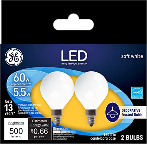 GE LED Globe Bulbs, Soft White, Frosted (2 Pack)