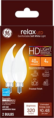 GE Relax LED Bulbs, 40W Eqv, Soft White HD Light, Small Base, 2 Pack