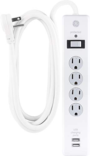 GE Surge Protector: Reliable Power Strip with 4 Outlets & 2 USB Ports