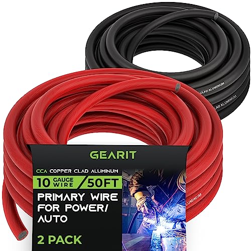 GearIT 10GA Black/Red Copper Clad Aluminum Wire - 100ft