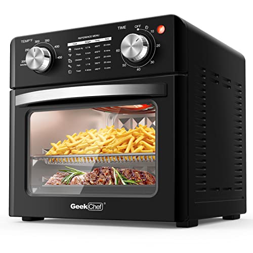 The Geek Chef 10QT Air Fryer Toaster Oven in Black Stainless Steel