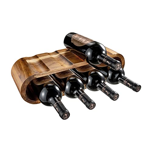 GEGADO 2 Tier Acacia Wood Wine Rack: Small Rustic Bottle Holder Stand