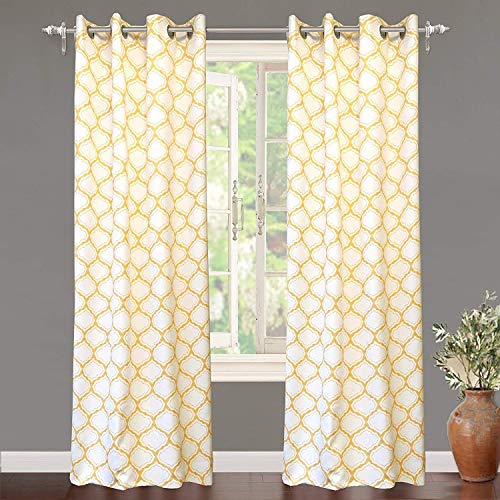 Geo Trellis Room Darkening Grommet Window Curtain Drapes - Yellow