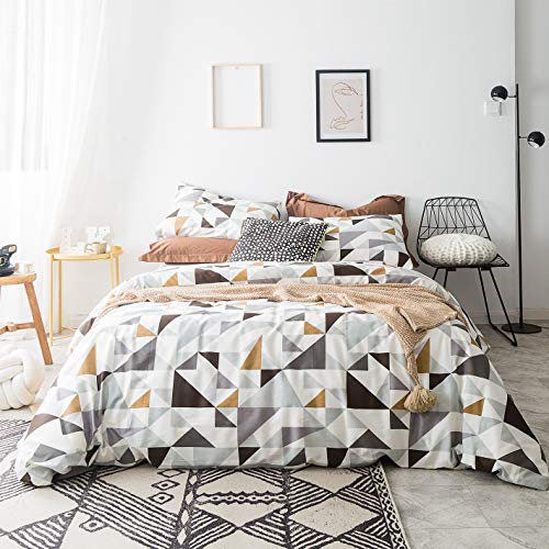 Geometric Duvet Cover Queen 100% Cotton Triangle Patterned