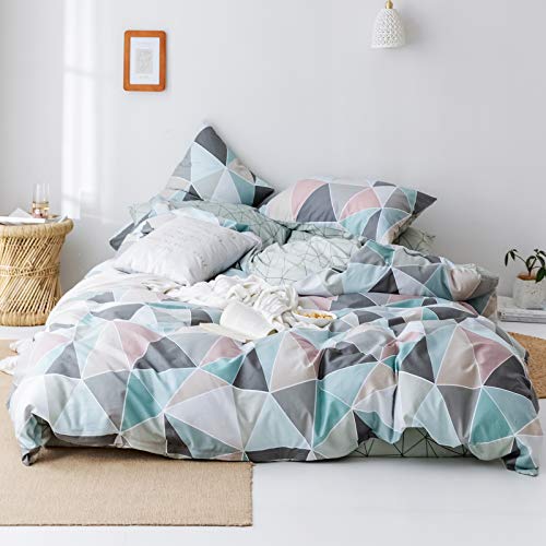 Geometric Duvet Cover Queen,100% Cotton Colorful Bedding Set