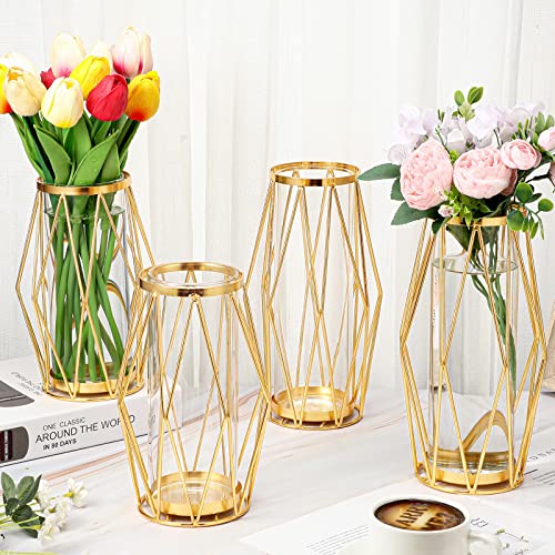 Geometric Flower Stand with Glass Cylinder Hydroponic Vase