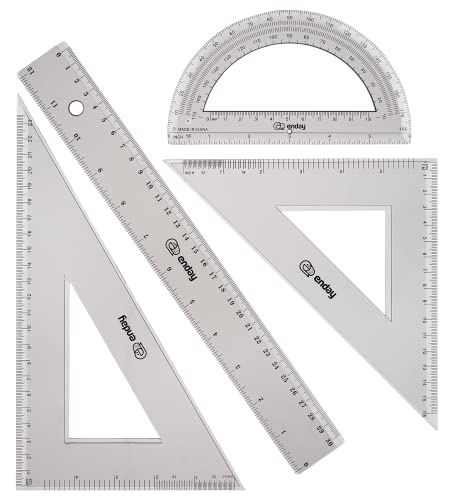 Geometry Ruler Set, Clear 12 inch/30 cm Straight Ruler, Triangle Rulers, Protractor Ruler Tool Set