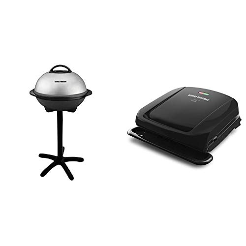 George Foreman, Silver, 12+ Servings Upto 15 Indoor/Outdoor Electric Grill, GGR50B, REGULAR & 4-Serving Removable Plate Grill and Panini Press, Black, GRP1060B