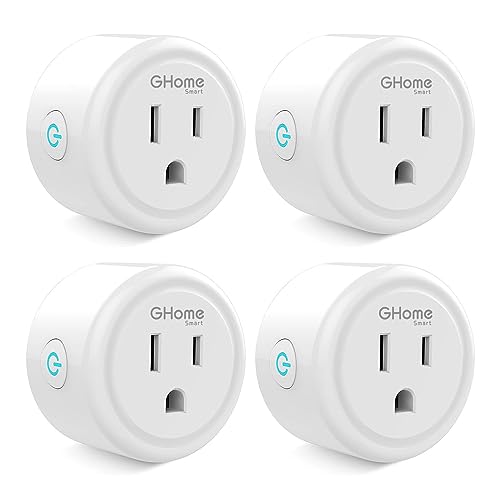 GHome Smart Mini Smart Plug, WiFi Outlet Socket Works with Alexa and Google Home, Remote Control with Timer Function, Only Supports 2.4GHz Network, No Hub Required, ETL FCC Listed (4 Pack),White