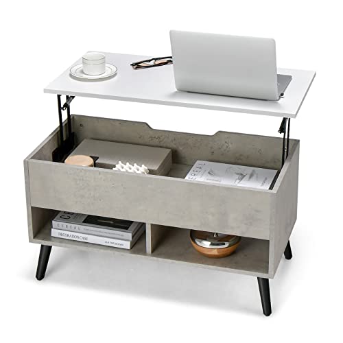 Giantex Lift Top Coffee Table - Modern Design with Hidden Compartment & Shelves (Grey)