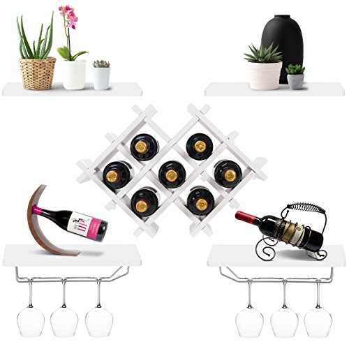 Giantex Wall Mounted Wine Rack Set, White