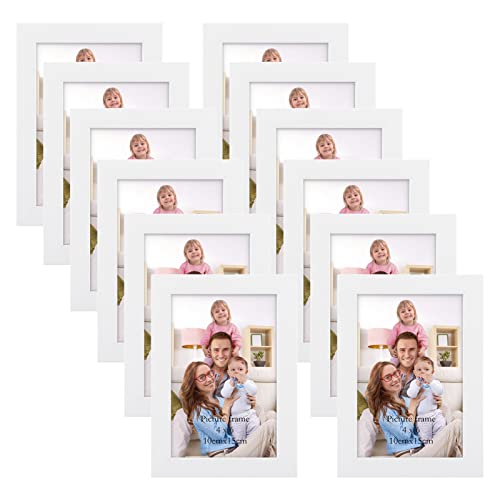 White Woodgrain 4x6 Photo Frame Pack of 12 for Wall/Tabletop Display