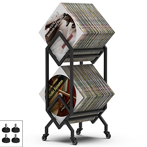 GiftGo 2 Tier Vinyl Record Storage Holder Black Metal Display Stand