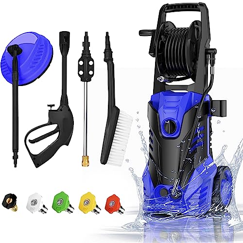 Powerful 3000 PSI Electric Pressure Washer with 5 Nozzles and Hose Reel