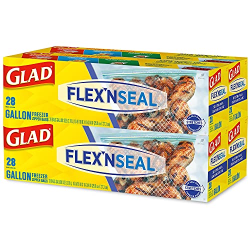 Glad Flex'n Seal Zipper Gallon Freezer Bag, 40 Count 