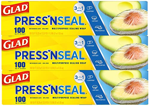 Glad Press'n Seal Plastic Food Wrap - 100 Square Foot Roll - 3 Pack