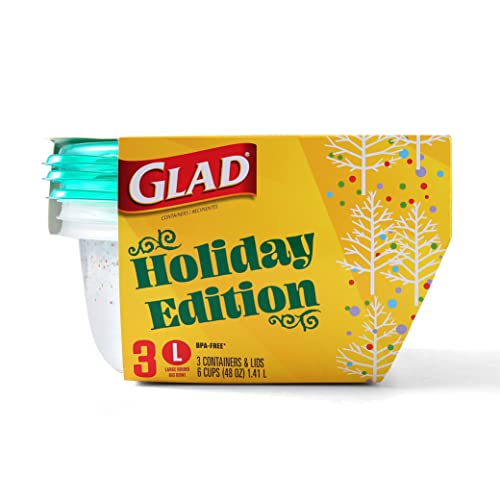 Gladware Large Food Storage Containers, 8 cup/64oz, 3 count (Holiday)