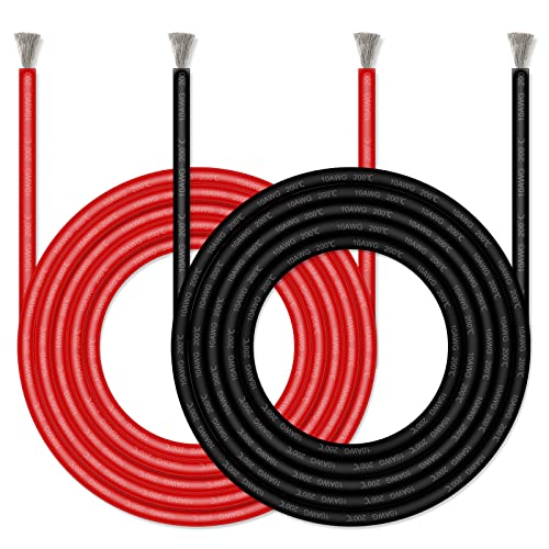 Glarks 10 Gauge High Temp Silicone Wire - 6 ft Red/6 ft Black